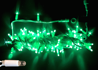 Гирлянда Нить, 10м., 100 LED, Зеленый, с мерцанием, белый провод (пвх), с защитным колпачком. 07-3789