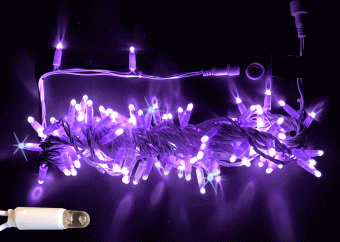 Гирлянда Нить, 10м., 100 LED, Фиолетовый, с мерцанием, белый провод (пвх), с защитным колпачком. 07-3793