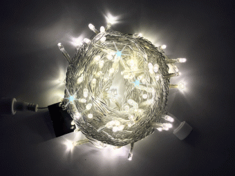 Гирлянда Нить, 10м., 100 LED, Теплый Белый, с мерцанием, прозрачный провод (пвх). 07-3796