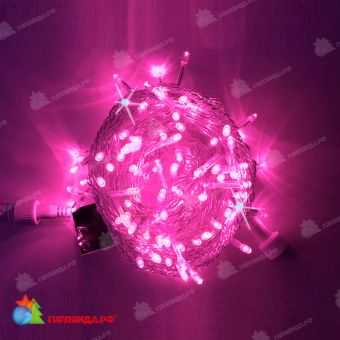 Гирлянда Нить, 10м., 100 LED, Розовый, без мерцания, прозрачный провод (пвх). 07-3821