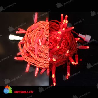 Гирлянда Нить, 5+5м., 100 LED, Красный, без мерцания, красный провод (резина). 07-3841