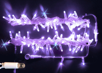 Гирлянда Нить, 5+5м., 100 LED, Фиолетовый, с мерцанием, прозрачный провод (пвх). 07-3868