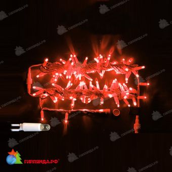 Гирлянда Нить, 5+5м., 100 LED, Красный, с мерцанием, белый провод (пвх). 07-3869