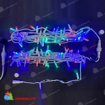 Гирлянда Нить, 5+5м., 100 LED, красный-зеленый-розовый, с мерцанием, белый провод (пвх). 07-3873