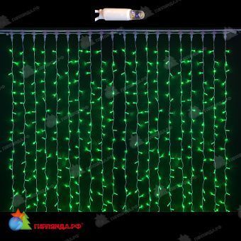 Гирлянда светодиодный занавес, 2х3м., 600 LED, зеленый, без мерцания, белый ПВХ провод с защитным колпачком. 07-3903