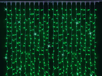 Гирлянда светодиодный занавес, 2х3м., 600 LED, зеленый, с мерцанием, белый провод (пвх) с защитным колпачком. 07-3911