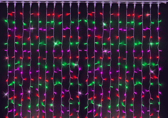 Гирлянда светодиодный занавес, 2х9м., 1500 LED, красный, зеленый, розовый, с мерцанием, черный провод (пвх), с защитным колпачком. 07-3918