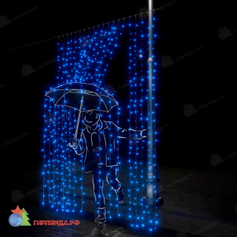 Гирлянда светодиодный занавес, 2х3м., 600 LED, синий, с мерцанием, прозрачный ПВХ провод. 07-5128