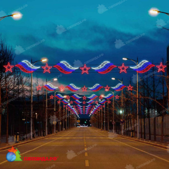 Праздничная перетяжка 10х0,6м (6 всполохов/5 звезд). 07-5357