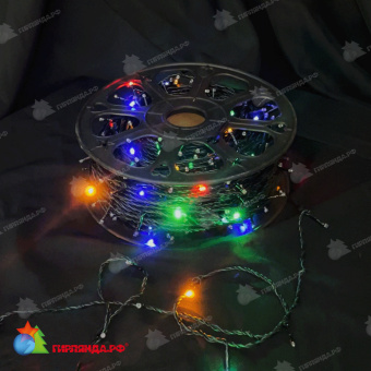 Гирлянда Нить 100 м, 500 LED, мульти, с мерцанием, черный-зеленый провод. 07-5714
