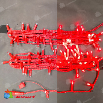Гирлянда Нить 5+5 м., 100 LED, красный, без мерцания, красный пвх провод, с защитным колпачком. 07-5717