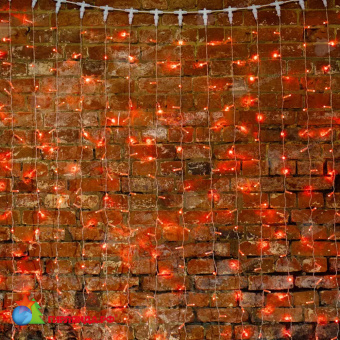 Гирлянда светодиодная Занавес 2х1,5м 192 Led Красный прозрачный пвх IP65 постоянное свечение 230В блок в комплекте 14-2013