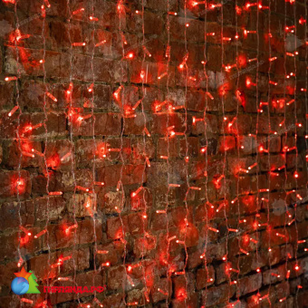 Гирлянда светодиодная Занавес 2х1,5м 192 Led Красный прозрачный пвх IP65 постоянное свечение 230В блок в комплекте 14-2013