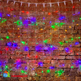 Гирлянда светодиодная Занавес 2х1,5м 192 Led Мультиколорколор прозрачный пвх IP65 постоянное свечение 230В блок в комплекте 14-2014