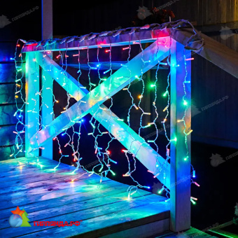 Гирлянда светодиодная Занавес 2х1,5м 192 Led Мультиколорколор прозрачный пвх IP65 постоянное свечение 230В блок в комплекте 14-2014