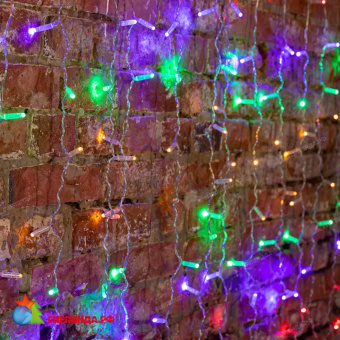 Гирлянда светодиодная Занавес 2х1,5м 192 Led Мультиколорколор прозрачный пвх IP65 постоянное свечение 230В блок в комплекте 14-2014