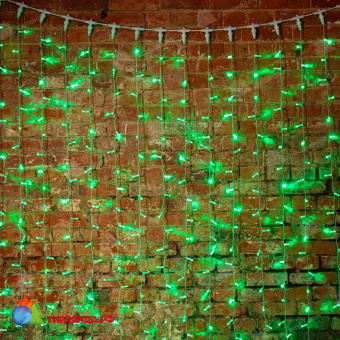 Гирлянда светодиодная Занавес 2х1,5м 360 Led Зеленый прозрачный пвх IP65 постоянное свечение 230В блок в комплекте 14-2036