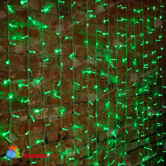 Гирлянда светодиодная Занавес 2х1,5м 360 Led Зеленый прозрачный пвх IP65 постоянное свечение 230В блок в комплекте 14-2036