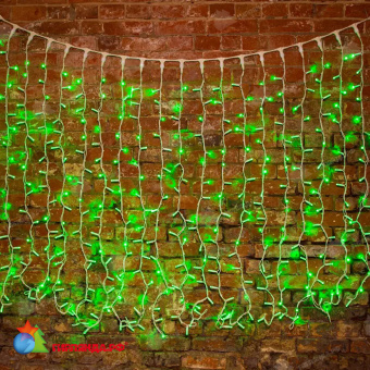 Гирлянда светодиодная Занавес 2х1,5м 360 Led Зеленый белый каучук IP67 постоянное свечение 230В блок в комплекте 14-2088