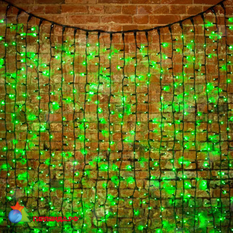 Гирлянда светодиодная Занавес 2х1,5м 360 Led Зеленый черный каучук IP67 постоянное свечение 230В блок в комплекте 14-2089