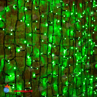 Гирлянда светодиодная Занавес 2х1,5м 360 Led Зеленый черный каучук IP67 постоянное свечение 230В блок в комплекте 14-2089