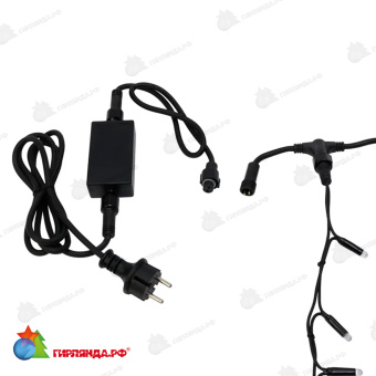 Гирлянда Светодиодный Дождь 2х6м 1500 Led Холодный Белый черный каучук IP67 постоянное свечение  230В шнур питания в комплекте 14-2093