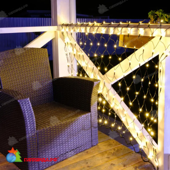 Гирлянда светодиодная Сеть 1х1,5м 160 Led Теплый Белый черный пвх IP65 свечение с динамикой 230В блок в комплекте 14-2201