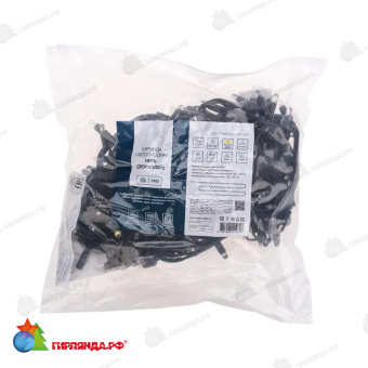 Гирлянда светодиодная Нить 20м 200 Led Теплый Белый черный каучук IP67 постоянное свечение 230В соединяется 14-2317