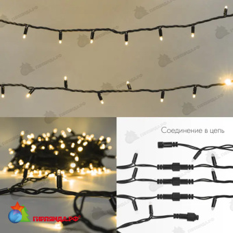Гирлянда светодиодная Нить 20м 200 Led Теплый Белый черный каучук IP67 постоянное свечение 24В соединяется 14-2318