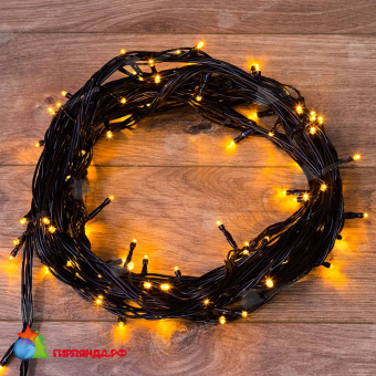 Гирлянда Нить управляемая 10м 100 Led Желтый черный пвх IP65 свечение с динамикой 230В контроллер в комплекте 14-2341
