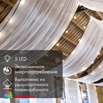 Лампа светодиодная, диаметр 45мм, E27, 5 Led, 2Вт, Холодный Белый, 230В 14-2438
