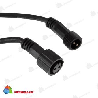 Коннектор (шнур) с проводами папа-мама, 2 pin, черный каучук 14-2546