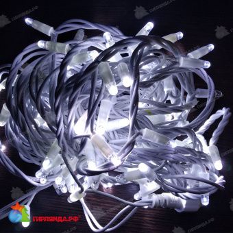 Гирлянда Нить, 10м., 100 LED, холодный белый, с мерцанием, белый резиновый провод (Каучук) с защитным колпачком. 13-1424