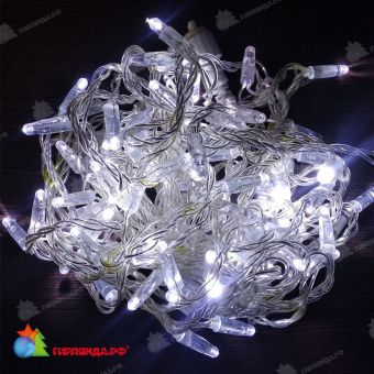 Гирлянда Нить, 10м., 100 LED, холодный белый, с мерцанием, прозрачный провод (пвх) с защитным колпачком. 13-1428