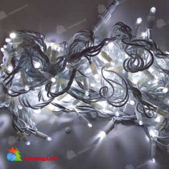 Гирлянда Нить 10 м, 100 LED, холодный белый, с мерцанием, белый резиновый провод. 13-2079