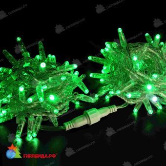 Гирлянда Нить, 10м., 100 LED, Зеленый, с мерцанием, прозрачный провод (пвх), с защитным колпачком. 06-3264