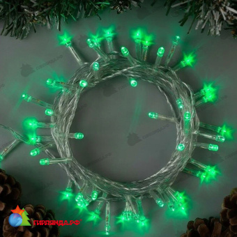 Гирлянда Нить 10 м., 100 LED, зеленый, с мерцанием, прозрачный ПВХ провод, с защитным колпачком. 06-3315