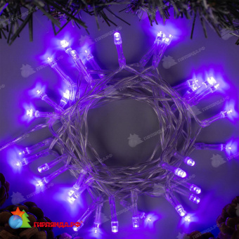 Гирлянда Нить 10 м., 100 LED, фиолетовый, с мерцанием, прозрачный ПВХ провод, с защитным колпачком. 06-3318