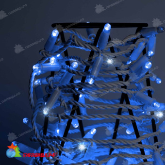 Гирлянда Нить 10 м., 100 LED, синий, с мерцанием, белый резиновый провод, с защитным колпачком. 06-3355
