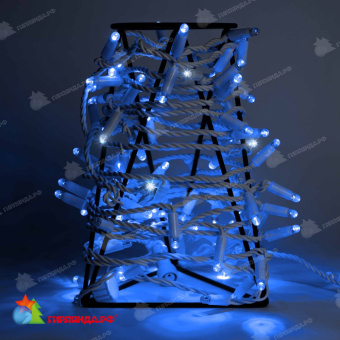 Гирлянда Нить 10 м., 100 LED, синий, с мерцанием, белый резиновый провод, с защитным колпачком. 06-3355