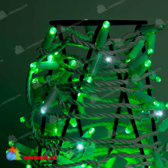 Гирлянда Нить 10 м., 100 LED, зеленый, с мерцанием, белый резиновый провод, с защитным колпачком. 06-3356