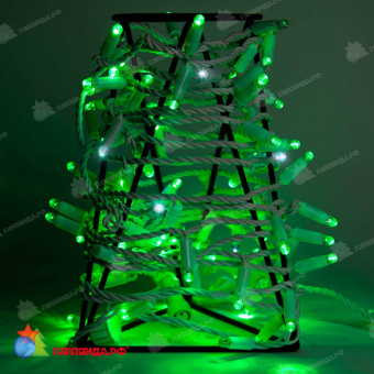 Гирлянда Нить 10 м., 100 LED, зеленый, с мерцанием, белый резиновый провод, с защитным колпачком. 06-3356
