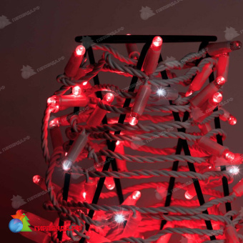Гирлянда Нить 10 м., 100 LED, красный, с мерцанием, белый резиновый провод, с защитным колпачком. 06-3357