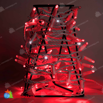 Гирлянда Нить 10 м., 100 LED, красный, с мерцанием, белый резиновый провод, с защитным колпачком. 06-3357