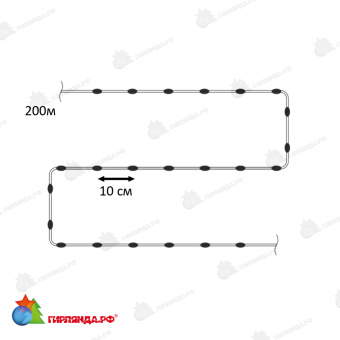 Светодиодная гирлянда "Краса", 200м., 24В, синий, прозрачный провод. 06-3360
