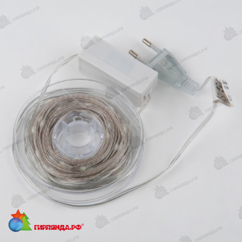 Гирлянда светодиодная "Полоса", 10м. 100 LED. Теплый белый свет. Провод прозрачный. 10-3618