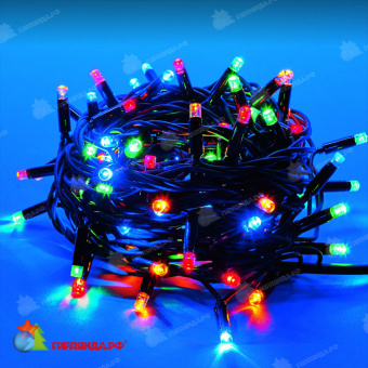 Гирлянда Нить 10 м., 120 LED, мульти, с контроллером, черный резиновый провод (Каучук), с защитным колпачком. 10-3729.