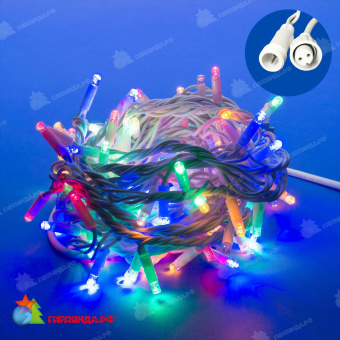 Гирлянда Нить 10 м., 120 LED, мульти, с мерцанием, белый резиновый провод (Каучук), с защитным колпачком. 10-3739.