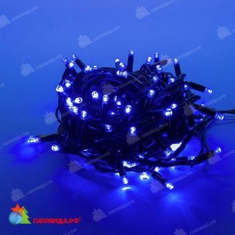 Гирлянда Нить 10 м., 120 LED, синий, с мерцанием, черный резиновый провод (Каучук), с защитным колпачком. 10-3789