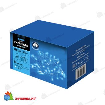 Гирлянда Нить 10 м., 120 LED, синий, с мерцанием, белый резиновый провод (Каучук), с защитным колпачком. 10-3791